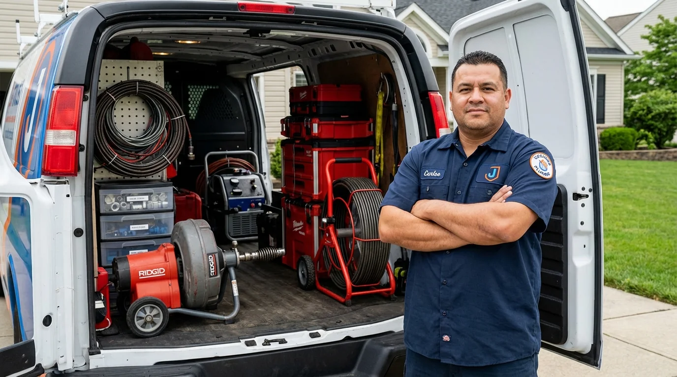 Professional drain cleaning equipment and Johns Plumbing LLC plumber in West Alexandria