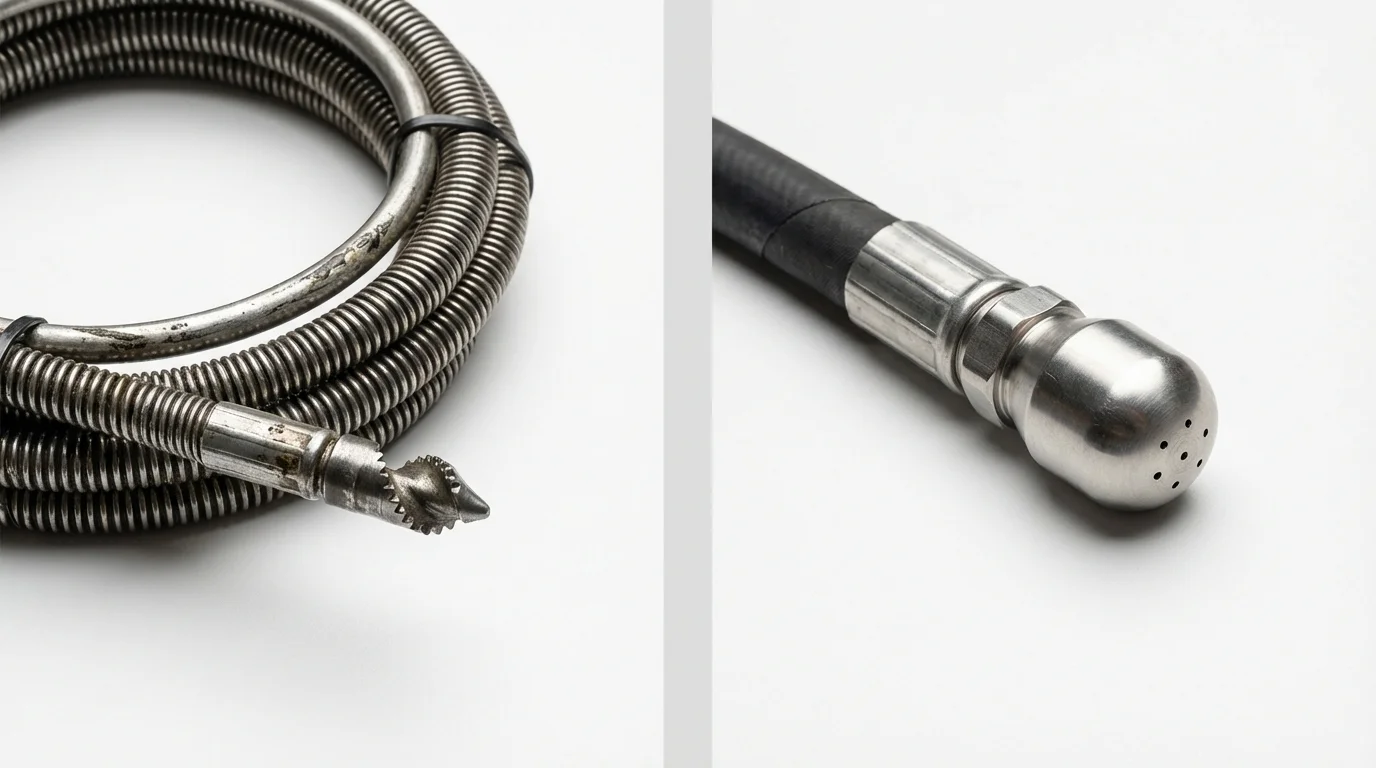 Drain snake cable and hydro jetting nozzle used for drain cleaning in West Alexandria, OH